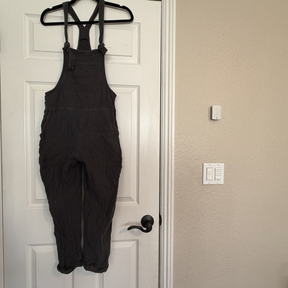 Aerie Overalls Women XS Gray Gauze Boho 100% Cotton Jumpsuit Minimalist Casual